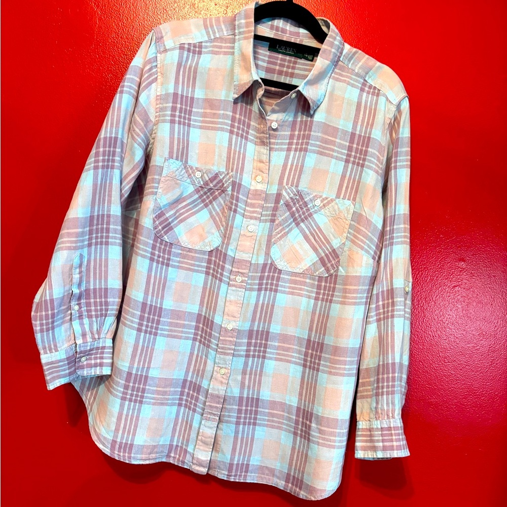 Super comfy Linen Ralph Lauren long sleeve button down, 2X EXCELLENT CONDITION